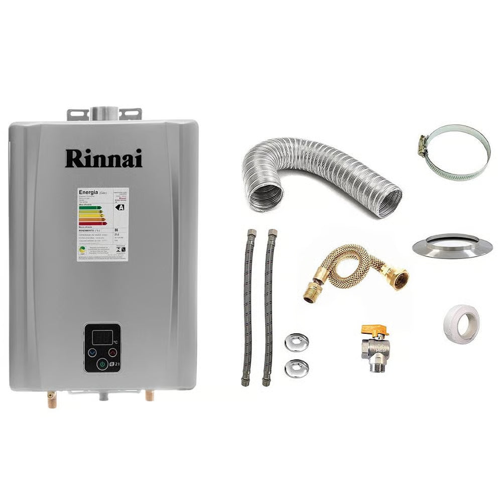 Aquecedor a Gás GLP Rinnai REU E21 Prata+Kit de Instalação