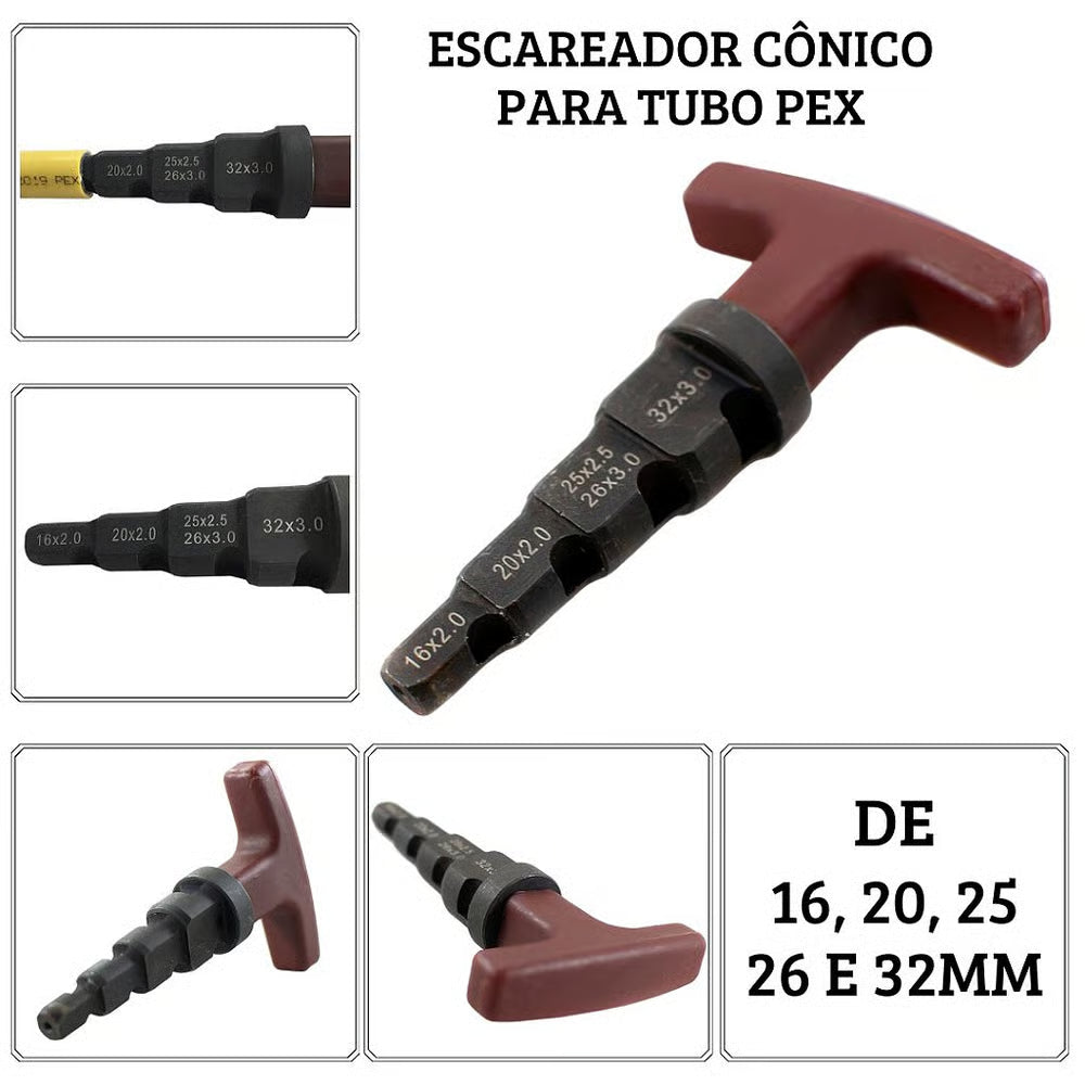 Escareador Conico P/ Tubos Pex 16mm, 20mm, 25mm, 26mm e 32mm Tudogas