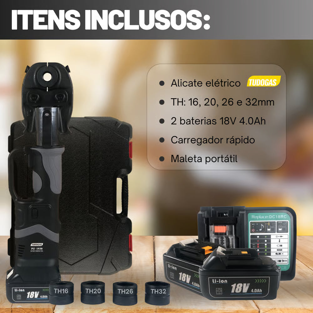 Alicate Bateria P/ Prensar Conex (th) Pex 16mm, 20mm, 26mm e 32mm Tudogás