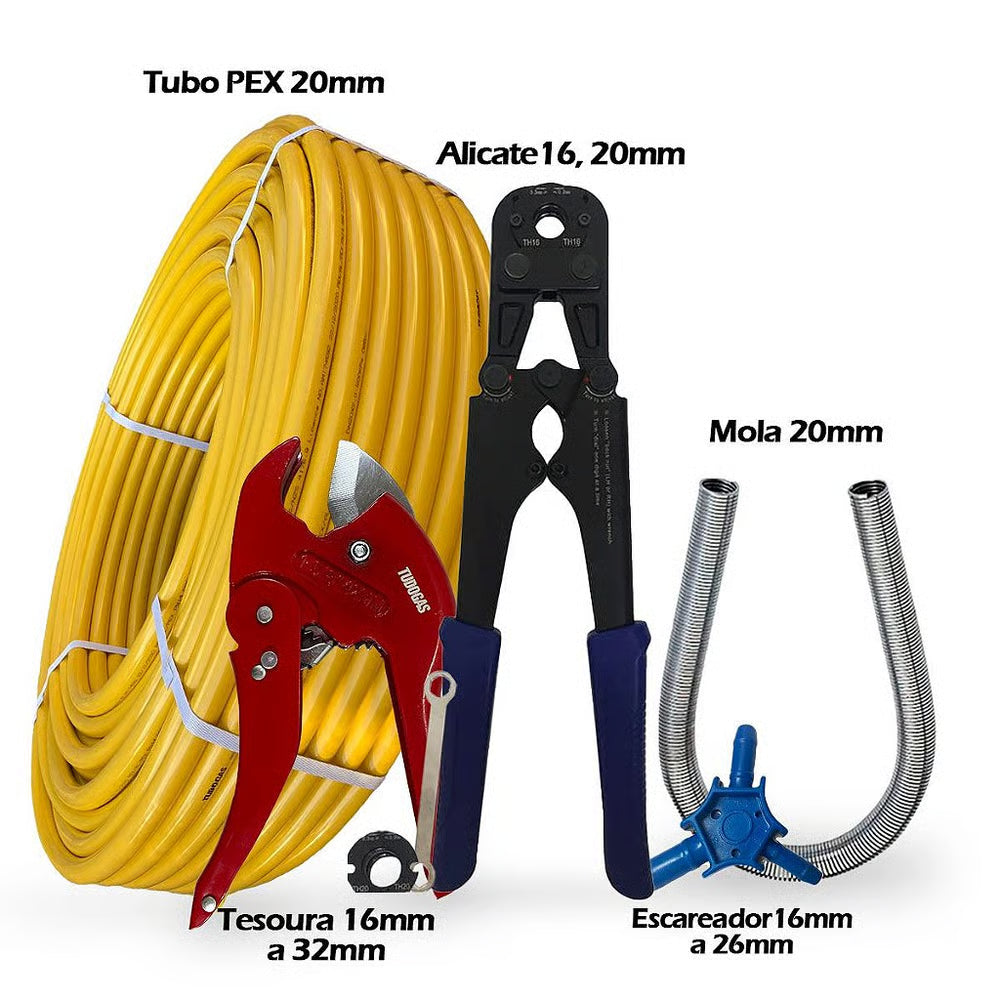 Kit 100mt Pex 20mm + Alicate 16/20 + Escareador + Mola + Tesoura