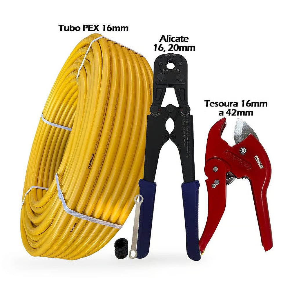 Kit 50Mt Tubo Pex 16mm+Alicate 16/20mm +Tesoura Tudogás