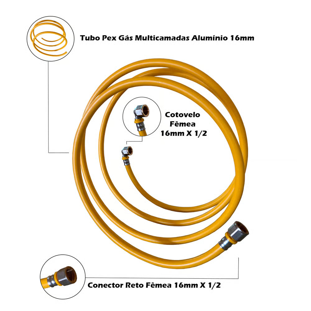Kit 25 Metros tubo Pex 16mm + Cotovelo + Conector TUDOGÁS
