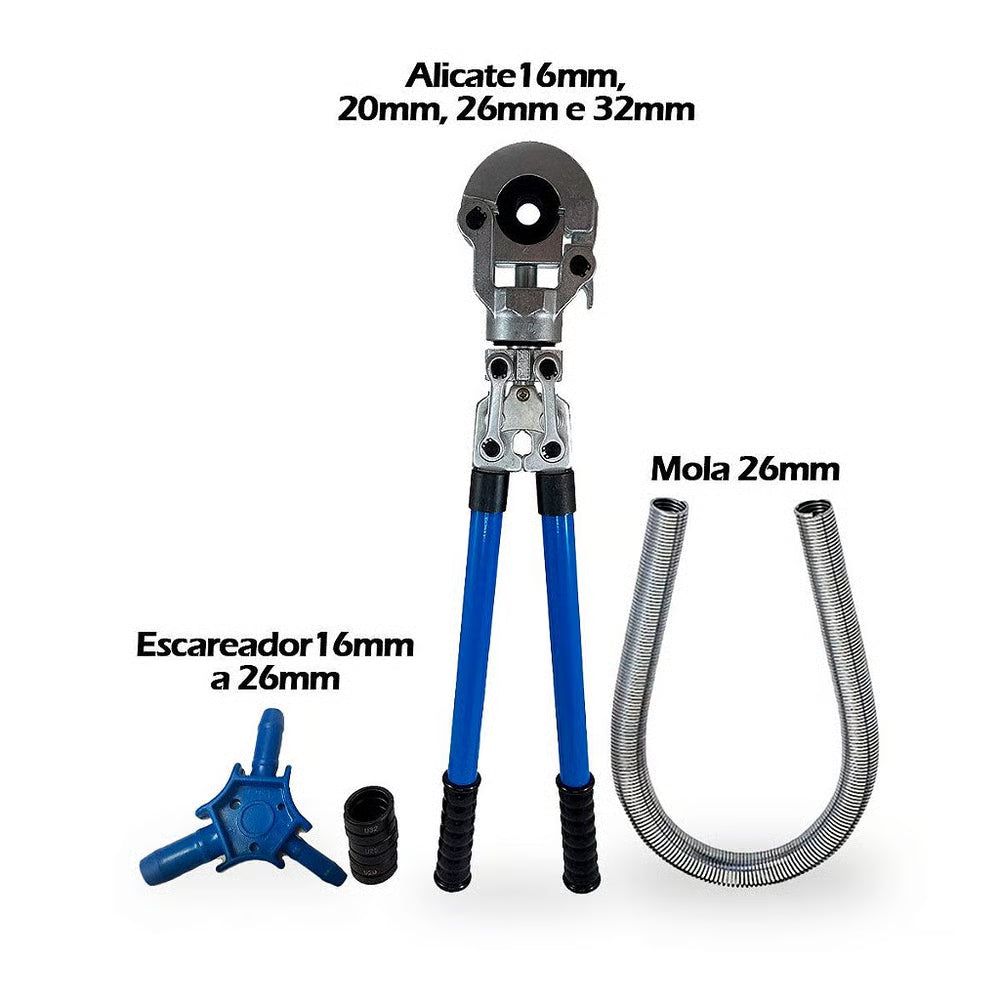 Kit Alicate Prensa 16/20/26/32mm + Escareador + Mola 26mm
