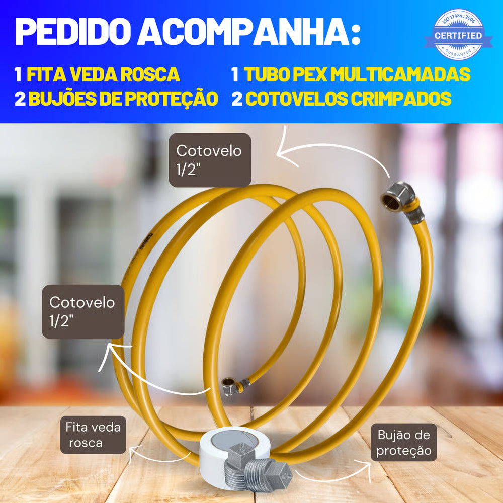 Tubo Pex 16mm 9 Metros + 2 Cotovelos 16 x 1/2 Tudogás