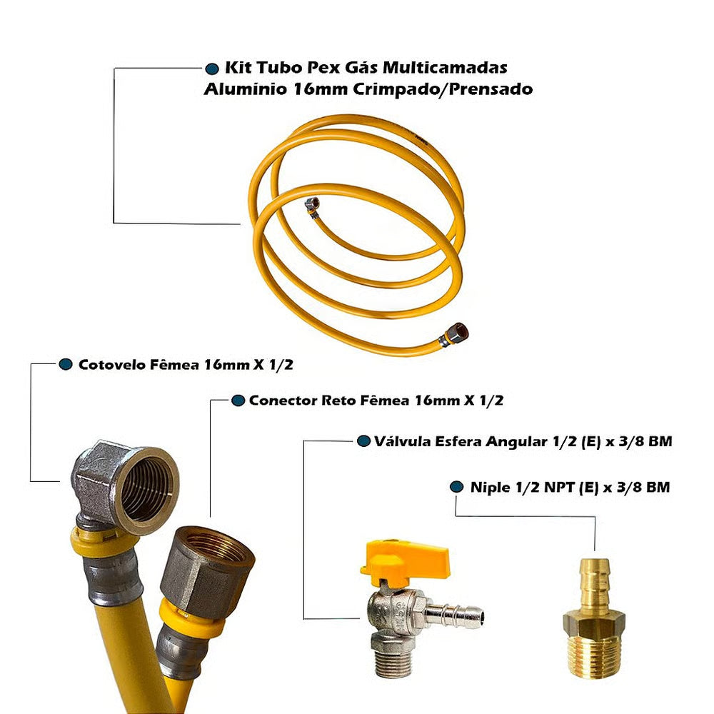 Kit 20 Metros Tubo Pex 16mm + 1 Cotovelo + 1 Conector + 1 Niple Bm + 1 Valvula Bm