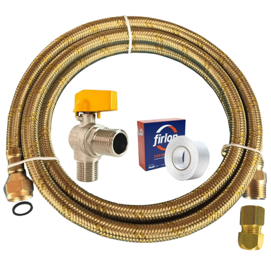 Kit Instalação Gás Mangueira Flexível Aço 80cm Com Válvula e Adaptador