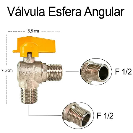 Kit 05 Un Valv Esf Ang 1/2 M X 1/2 M Gas Tudogas