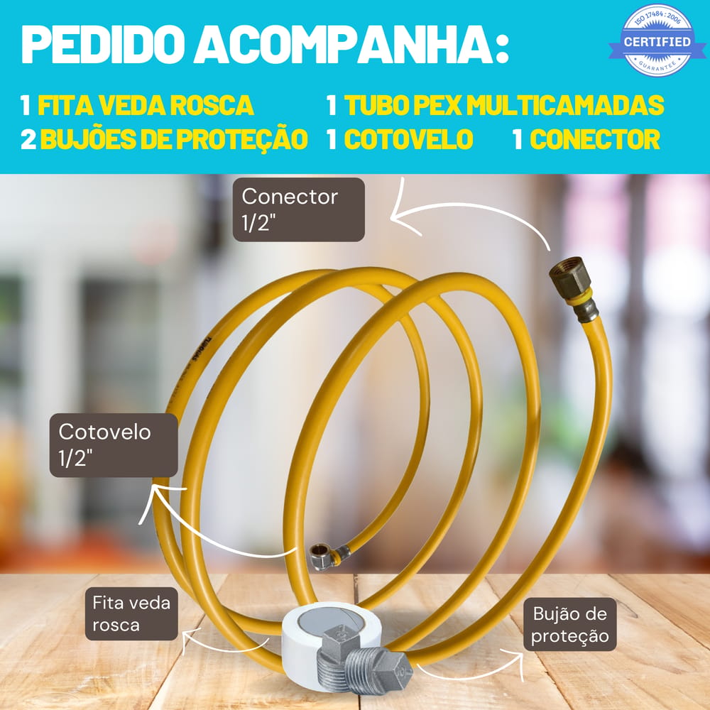 Kit 2,5 Metros Tubo Pex 16mm + 1 Cotovelo + 1 Conector