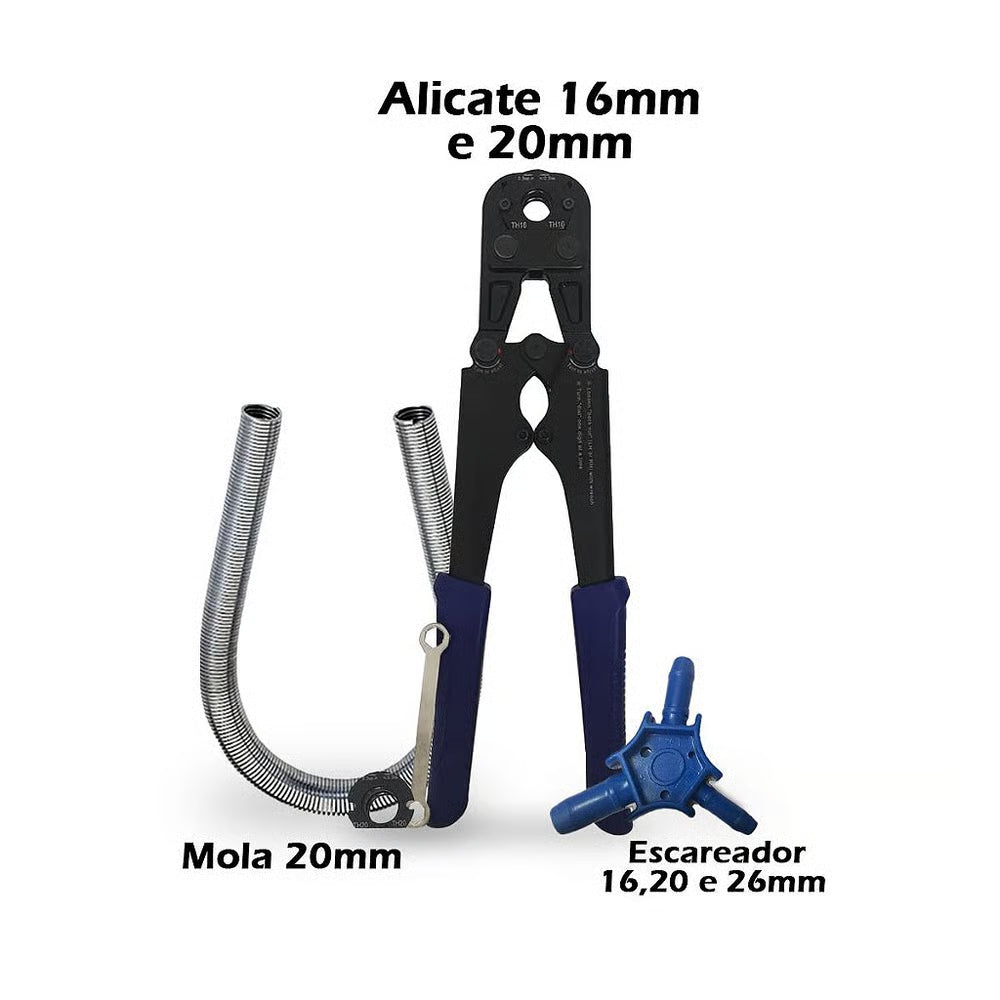 Kit Alicate Prensa Tubo Pex 16/20mm + Escareador + Mola 16mm