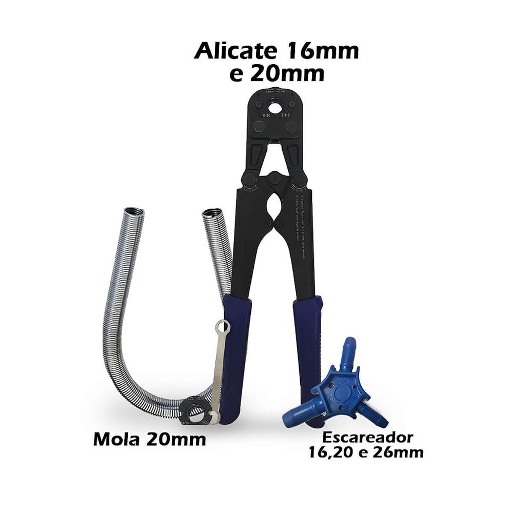 Kit Alicate Prensa Tubo Pex 16/20mm + Escareador + Mola 16mm