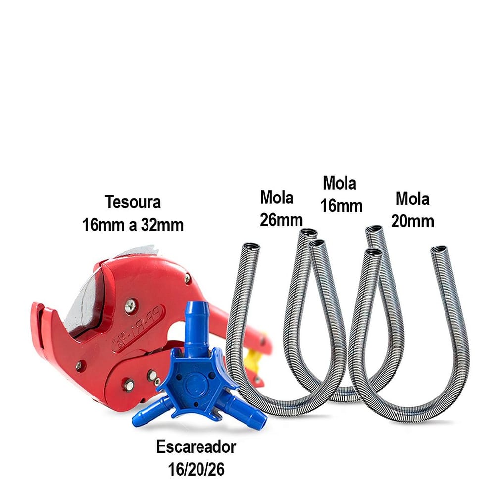 Kit Tesoura Pex + Escareador de Tubos + Mola 16, 20 e 26mm