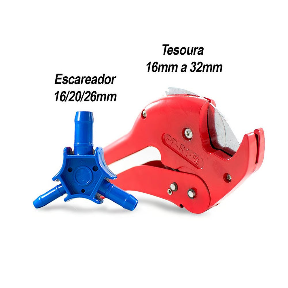 Tesoura Corta Tubo Pex 16mm a 32mm + Escareador Tudogás