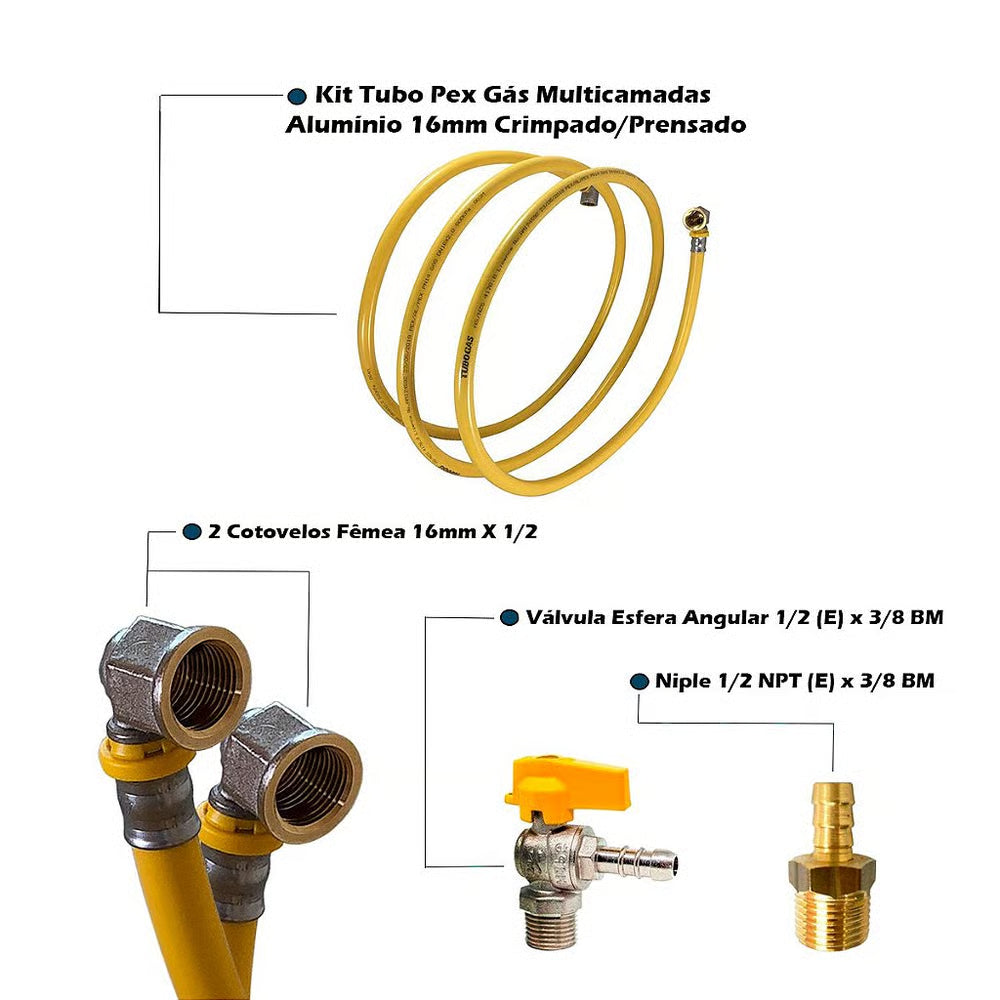Kit 21 Metros Tubo Pex 16mm + 2 Cotovelos + 1 Niple Bm + 1 Valvula Bm