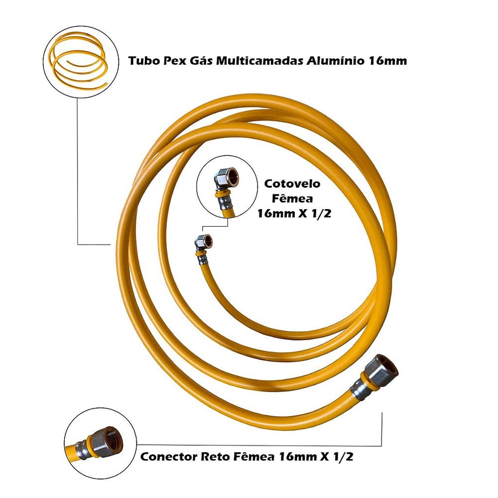 Kit 18 Metros Tubo Pex 16mm + 1 Cotovelo + 1 Conector
