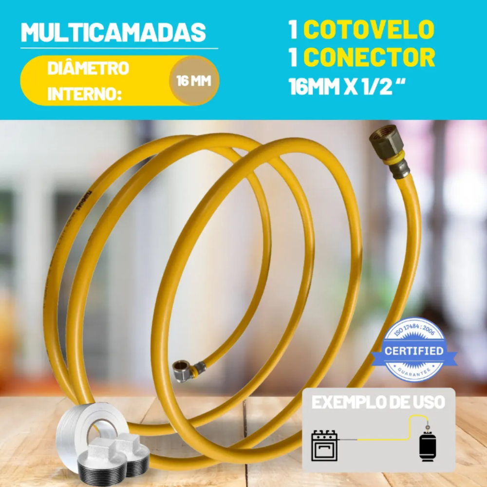 Kit 19 Metros Tubo Pex 16mm + 1 Cotovelo + 1 Conector