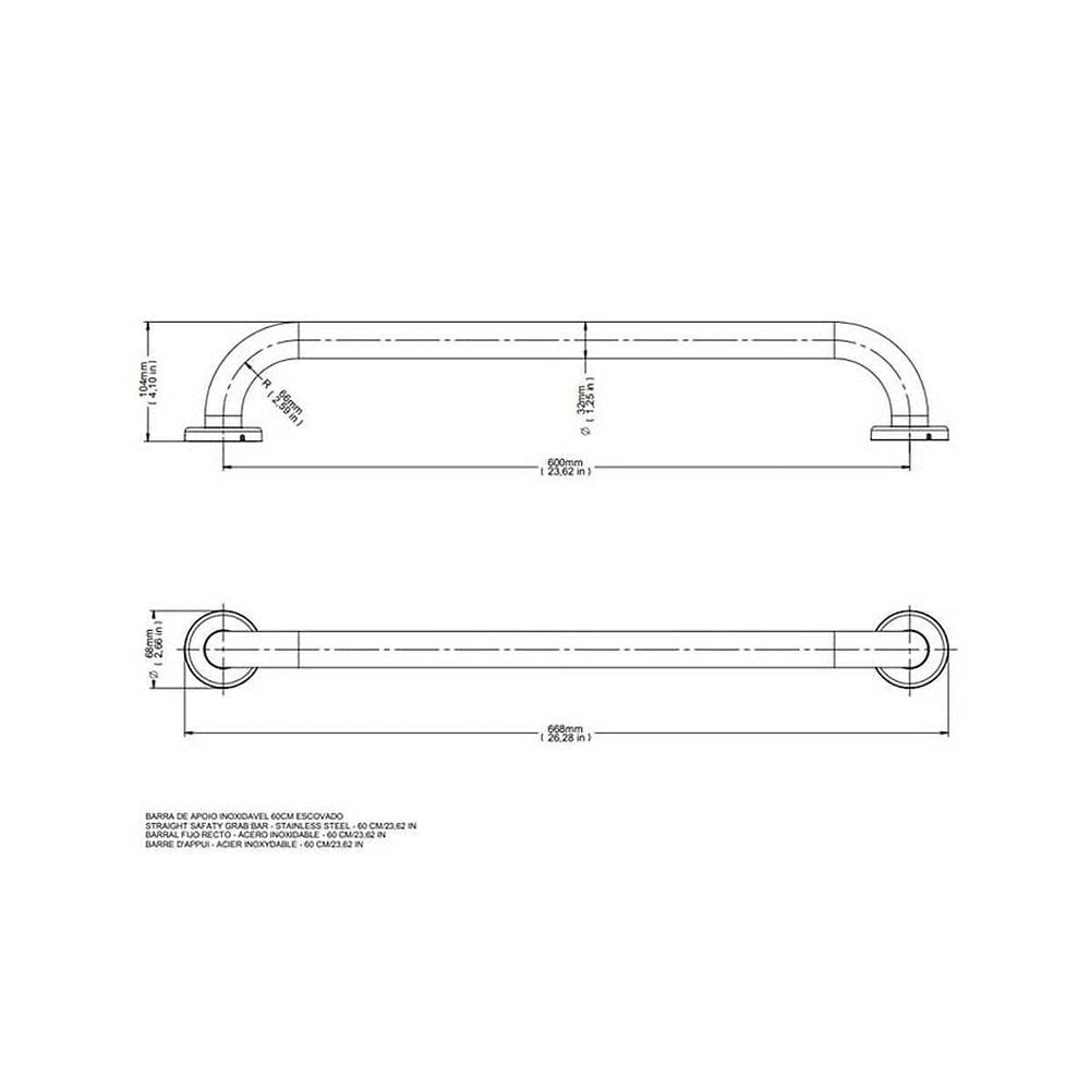 Barra de Apoio 60 Cm Inox Escovado Docol