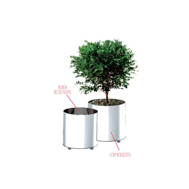 Cachepot Inox C/rodizios Diam 40x40cm