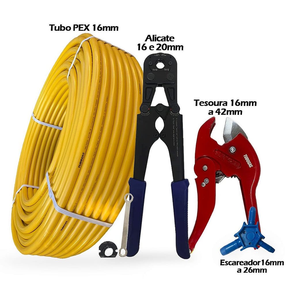 Kit 50mt Pex 16mm + Alicate 16/20 + Tesoura + Escareador