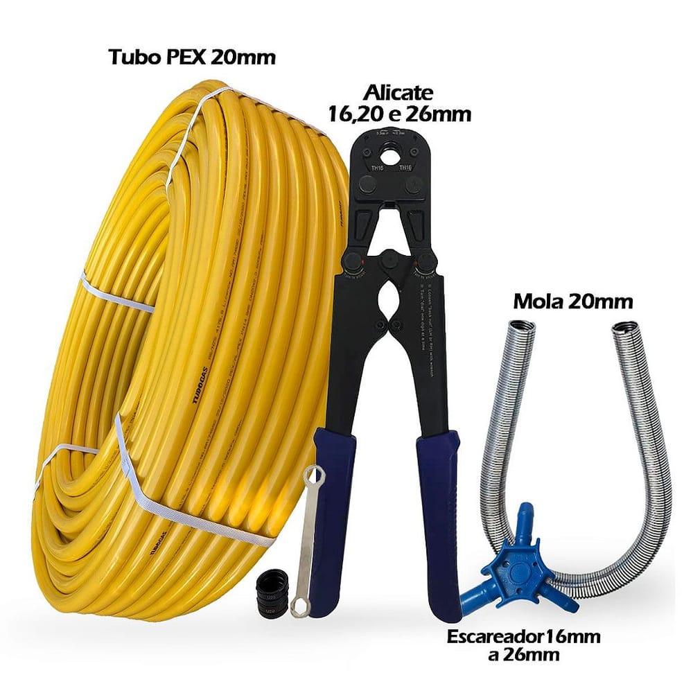 Kit 50mt Tubo 20mm + Alicate 16/20/26mm + Mola 20mm + Escareador