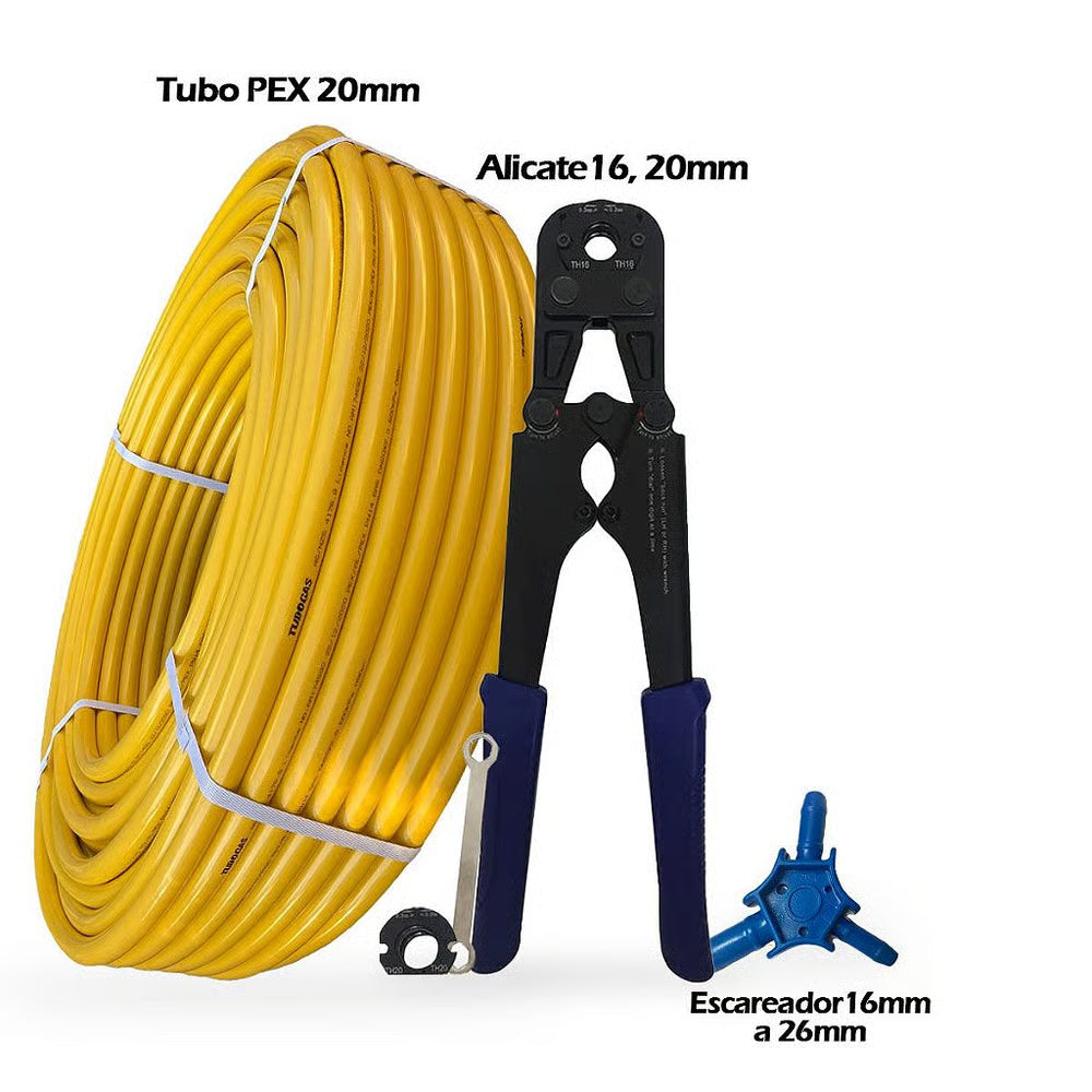 Kit 100Mt Tubo Pex 20mm+Alicate 16/20mm+Escareador Tudogás