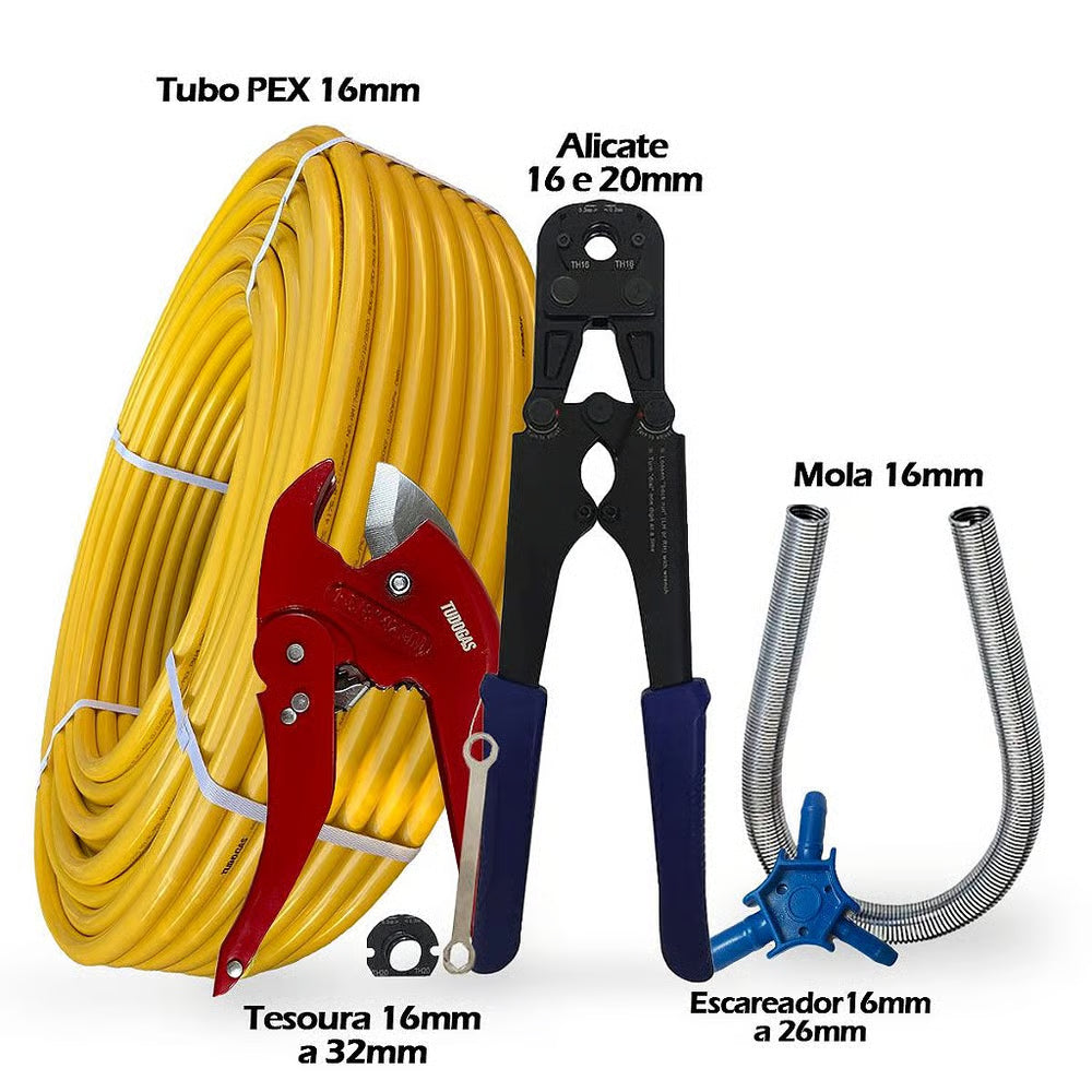 Kit 50mt Pex 16mm + Alicate 16/20 + Escareador + Mola + Tesoura