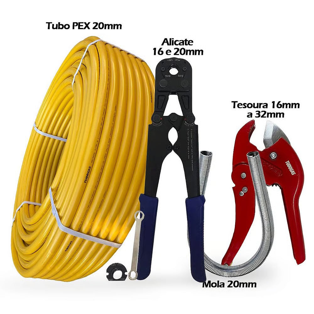 Kit 50mt Pex 20mm + Alicate 16/20 + Tesoura + Mola