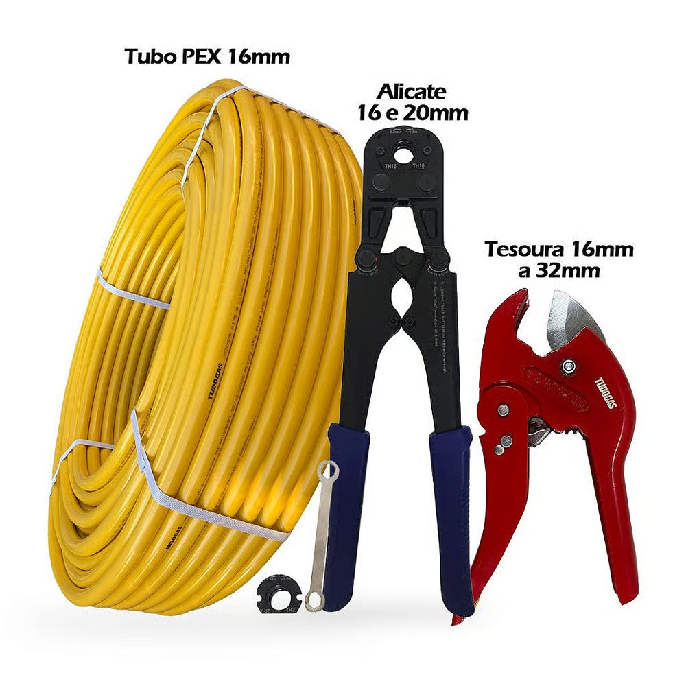 Kit 100 Mt Tubo Pex 16mm+Alicate 16/20mm +Tesoura Tudogás