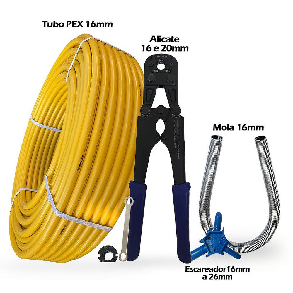 Kit 100mt Pex 16mm + Alicate 16/20 + Escareador + Mola