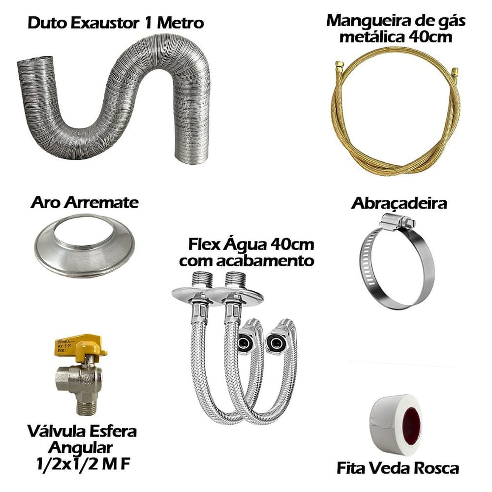 Kit Instalacao Aquecedor Rinnai 7,5 L Reu M07 2 Metros Duto