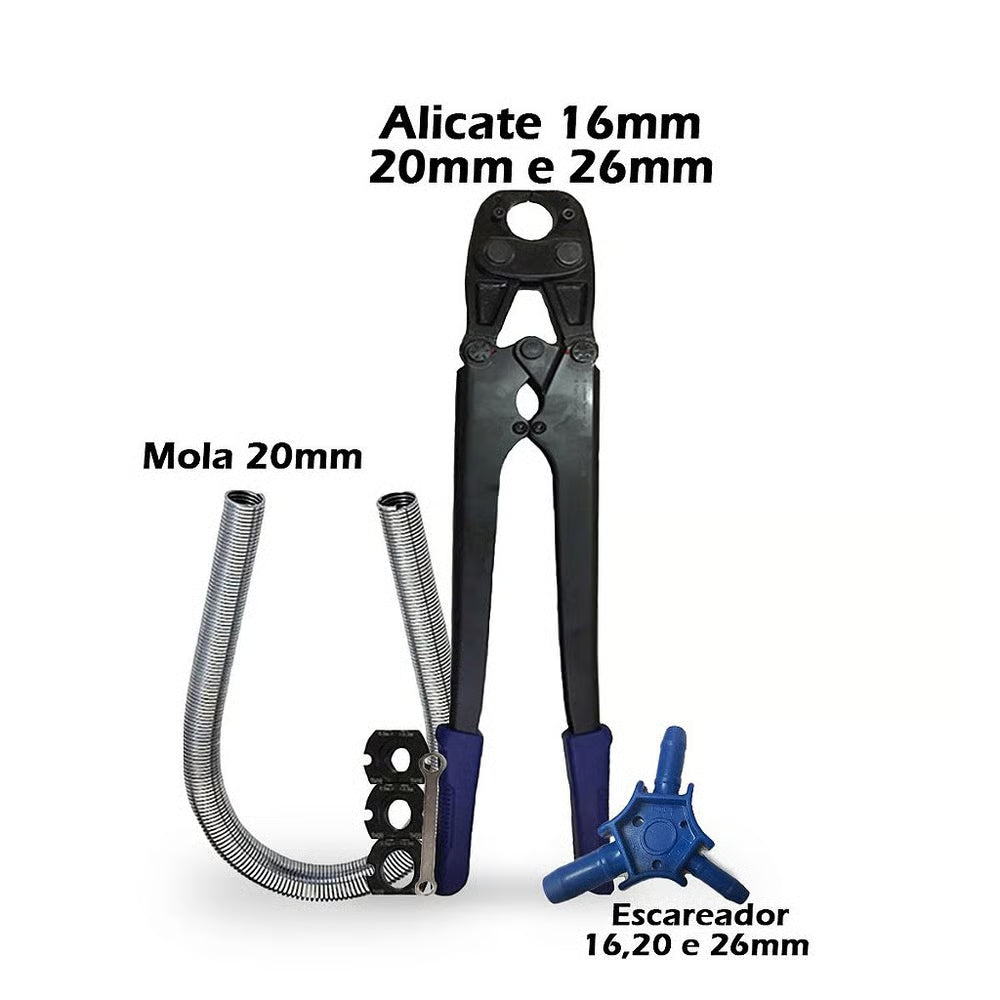 Kit Alicate Prensa 16/20/26mm + Escareador + Mola 20mm