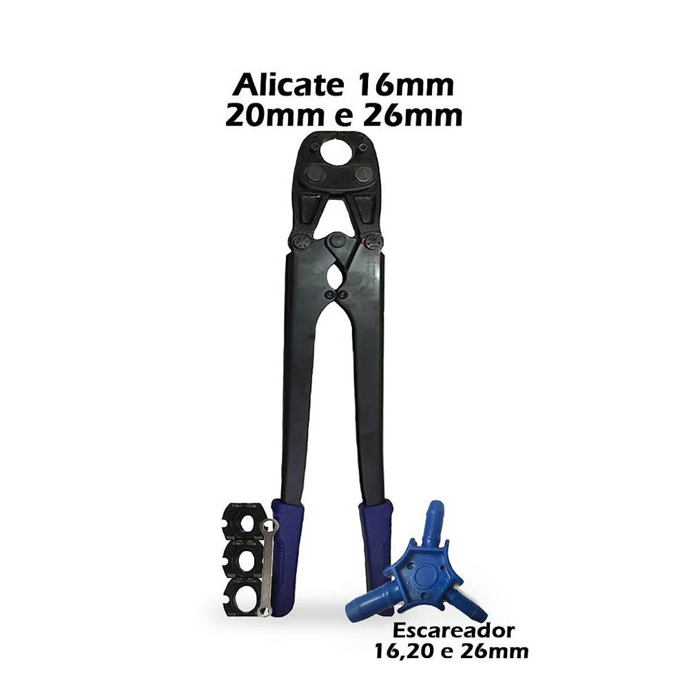 Kit Alicate Prensa Tubo Pex 16/20/26mm + Escareador 16/20/26mm