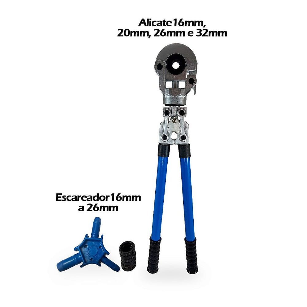 Kit Alicate Prensa Tubo Pex 16/20/26/32mm + Escareador 16/20/26mm
