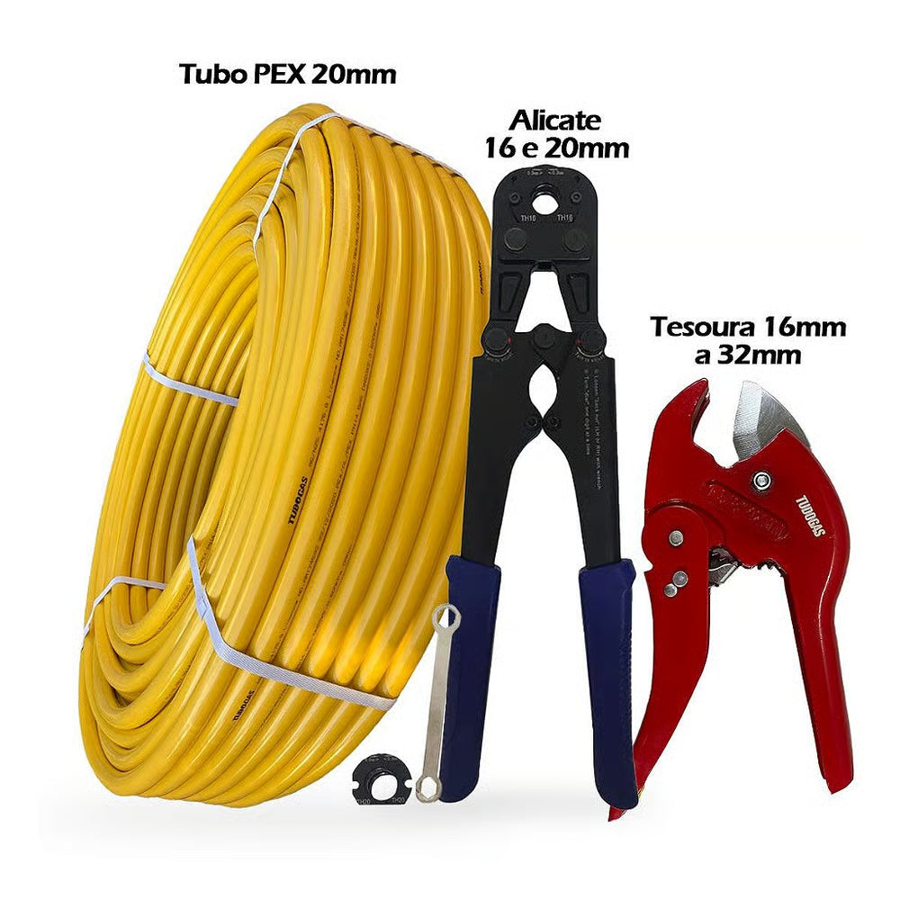 Kit 50Mt Tubo Pex 20mm+Alicate 16/20mm +Tesoura Tudogás