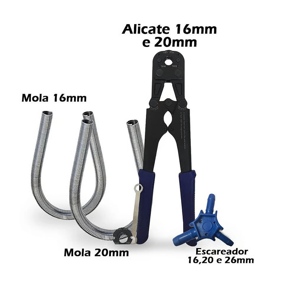 Kit Alicate Prensa Tubo Pex 16/20mm + Escareador + Mola 16/20mm