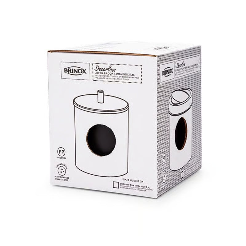 Lixeira Ps Preta Tampa Inox 5,4 Lts 18,5 X 23cm