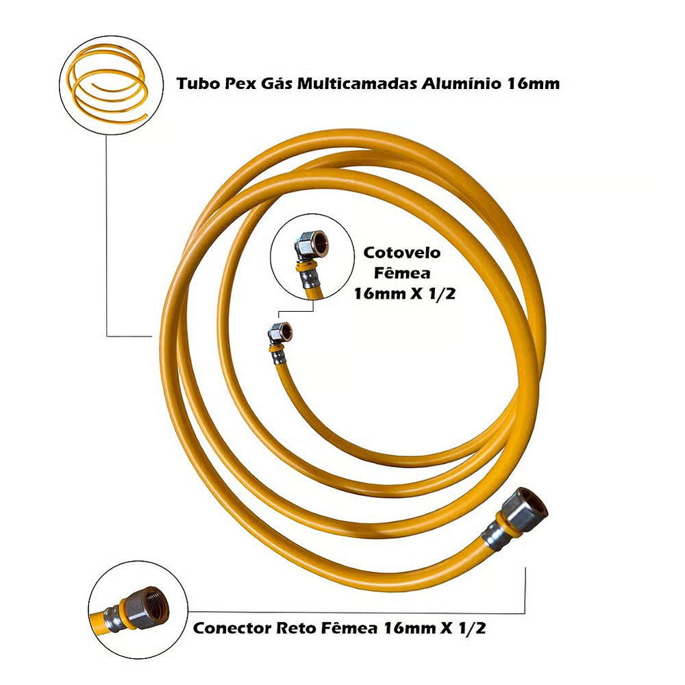 Kit 15 Metros Tubo Pex 16mm + 1 Cotovelo + 1 Conector