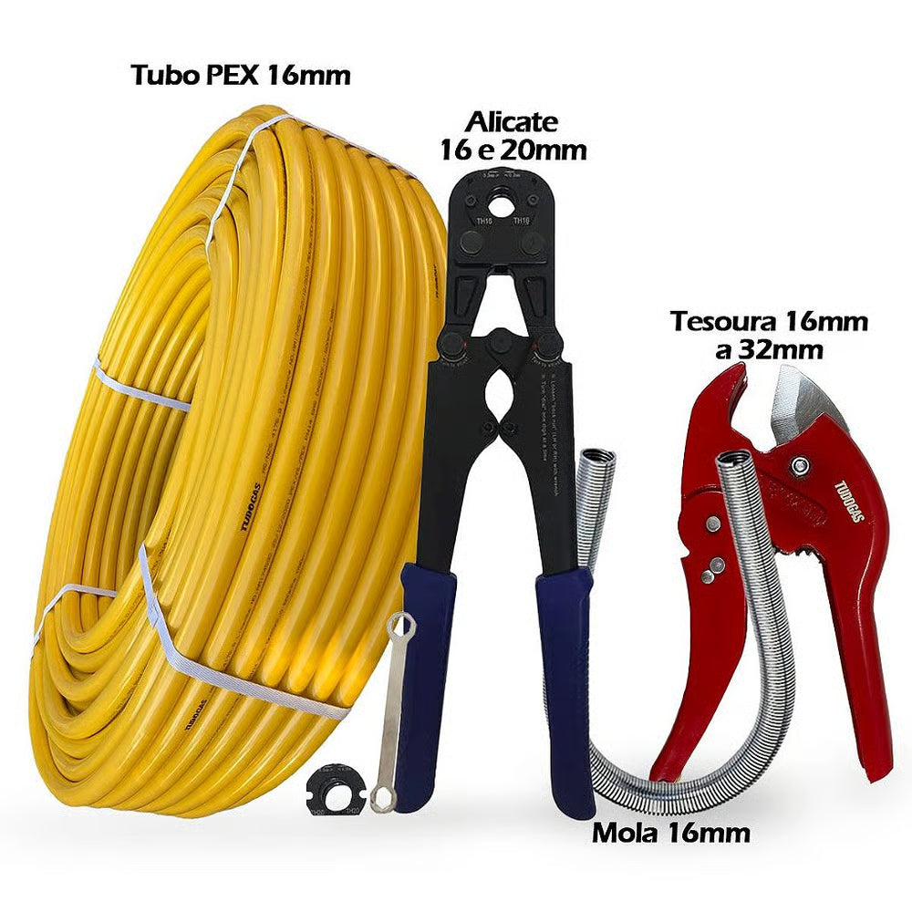 Kit 100mt Pex 16mm + Alicate 16/20 + Tesoura + Mola