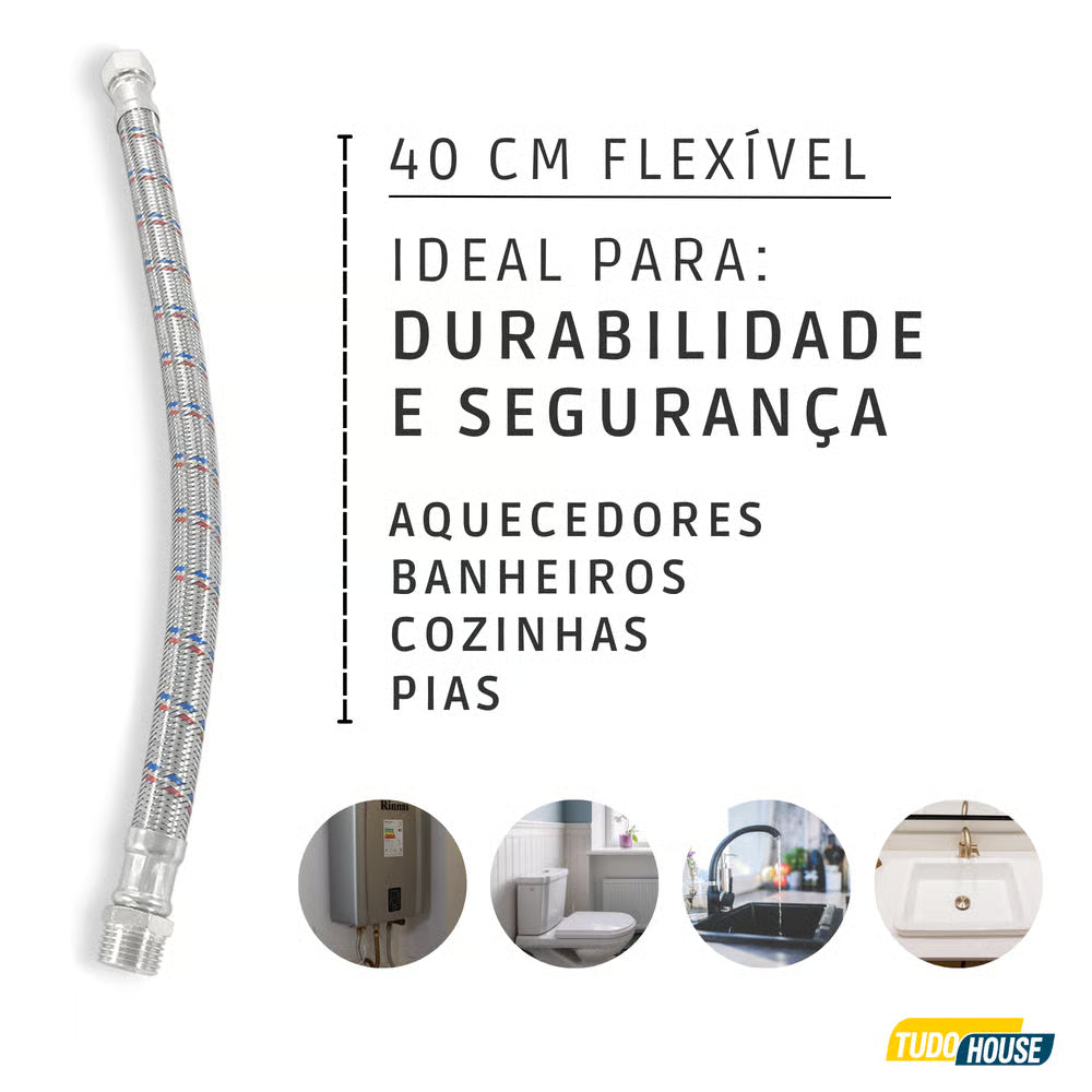 Kit 10 Mangueiras Flex Agua 40cm 1/2 (i) X 1/2 (e) - Tudogas