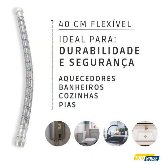 Kit 10 Mangueiras Flex Agua 40cm 1/2 (i) X 1/2 (e) - Tudogas